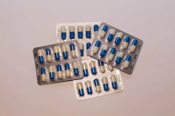 Capsules Medication White Blue Packaging — Stock Photo, Image