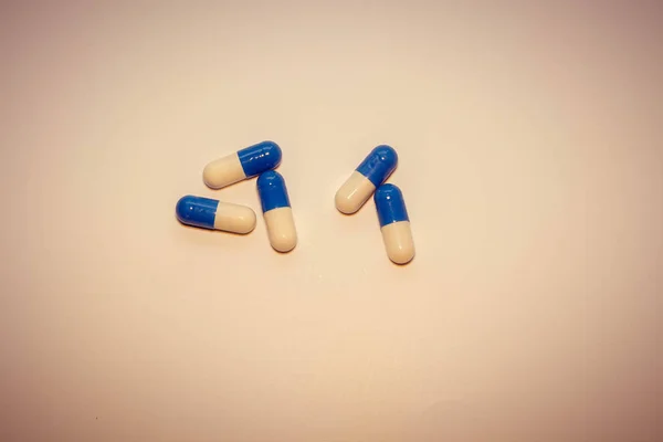 Handful Pills Capsules Medications White Blue — Stock Photo, Image