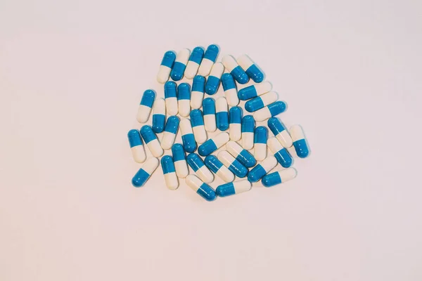 Handful Pills Capsules Medications White Blue — Stock Photo, Image