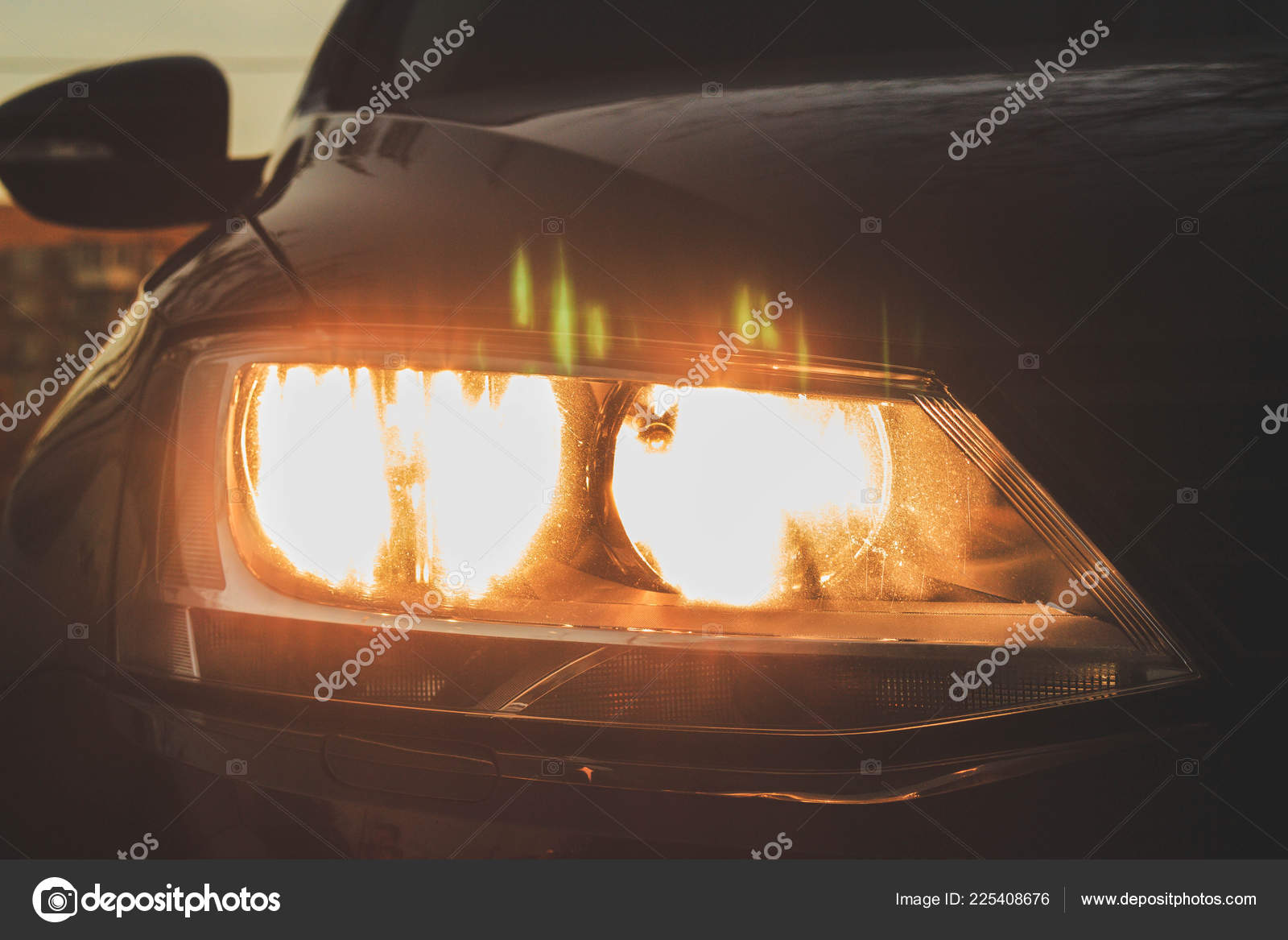 Farol Carro Preto Plano Fundo Para Desktop Luz Fundo Stock Photo