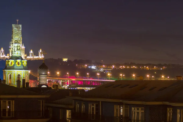 Будинки Ніч Metropolis Панорама Великого Міста Нічний Увечері Вогні — стокове фото