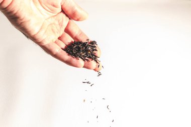 Kapalı parmak gıdıklıyor siyah çay yaprakları