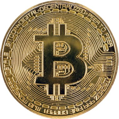 Altın bitcoin sikke kapatın. İzole