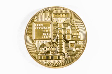 Altın bitcoin sikke kapatın. İzole