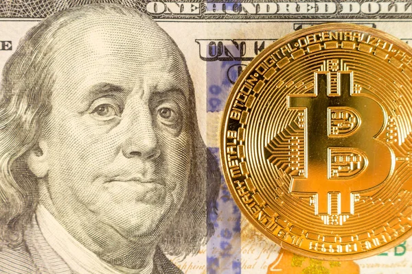 Bitcoin Trova Una Banconota 100 Dollari — Foto Stock