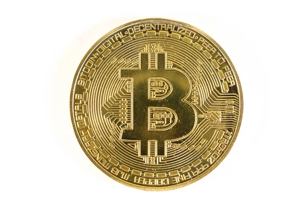 Bitcoin Oro Vicino Isolato — Foto Stock