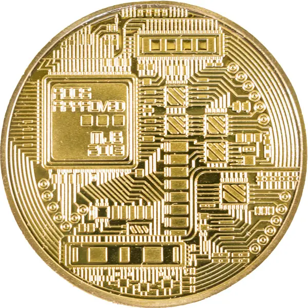 Bitcoin Złota Moneta Bliska Izolowanie — Zdjęcie stockowe