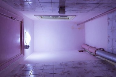 Eski tuvalet oda. Alt görünümü. Onarım gerekli.