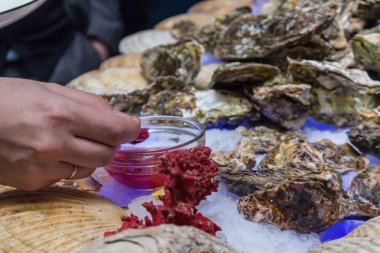 İstiridye ziyaretçi kurumsal elinde ile plakalar