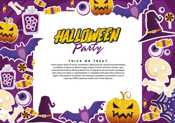 Halloween Banner Partij Whit Stickers Pictogrammen Vectorillustratie Plaats Voor Tekst — Stockvector