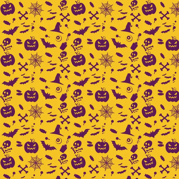 Halloween Sömlösa Mönster Vektorillustration Platt Svartvita Ikoner — Stock vektor