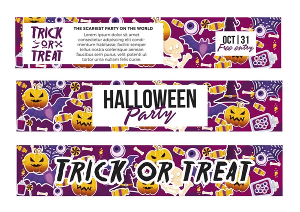 Halloween Horizontale Banners Folders Vectorillustratie Uitnodiging Voor Feestje Plaats Voor — Stockvector