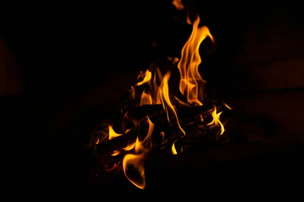 Wood Fire Dark Background — Stock Photo, Image