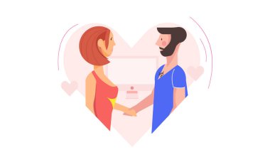 Seviyorum. Çift düz modern tarzı. Gösterim amacıyla web. Sevgililer günün kutlu olsun. Internet dating.