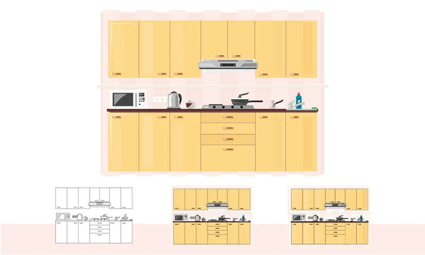Conceito Simples Mas Interessante Design Interiores Cozinha Opções Planas Lineares — Vetor de Stock