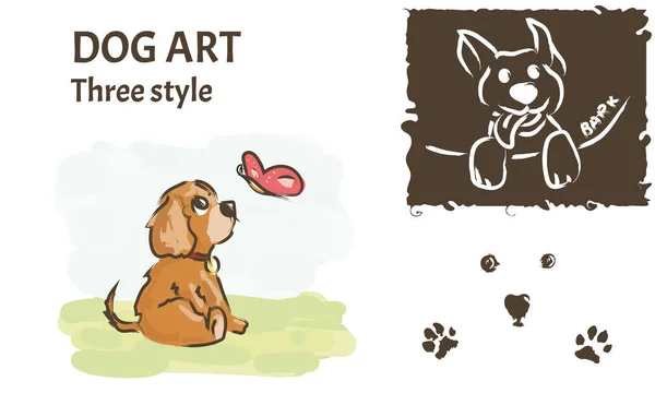 T恤衫的狗艺术 不同的三风格 小狗艺术图画打印 图库插图