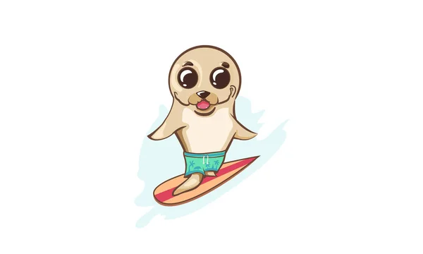 可爱的冲浪者印章 夏威夷吉祥物 有趣的艺术 平淡的夏日插画 儿童插画 矢量图形
