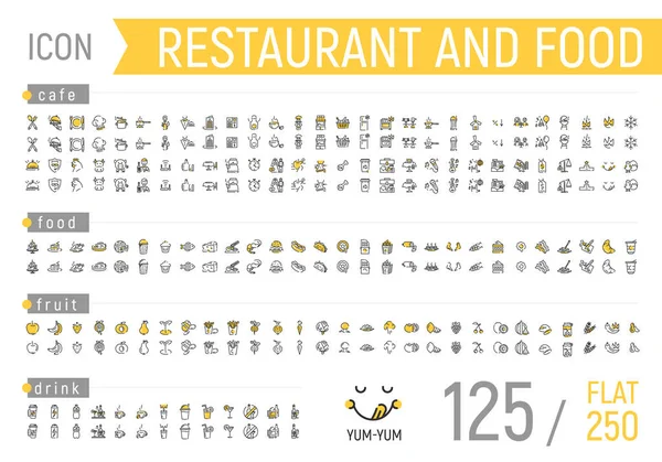 餐厅和食品图标 平面线性图标集 包括餐厅业务的方方面面 乐器等 两种颜色 好吃的 免版税图库矢量图片