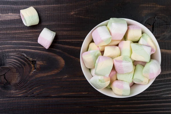 Marshmallow Wood Background Flat Lay — Stock Photo, Image