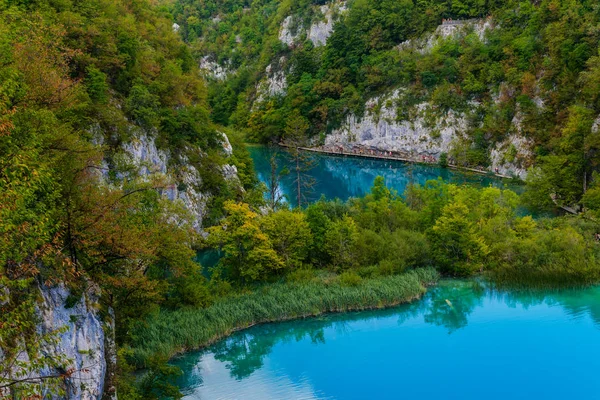 Tyrkysové Vody Národním Parku Plitvická Jezera Chorvatsko Evropa — Stock fotografie