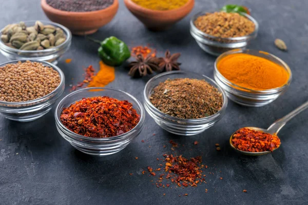 Set Colorful Spices Dark Background — Stock Photo, Image