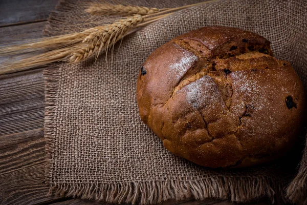 Bread Wheat Rustic Wood Table — Stock Photo, Image