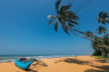 plaj avuç içi ve balıkçı tekneleri, Sri-Lanka ile