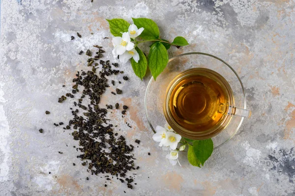 Jasmine tea with jasmine flowers