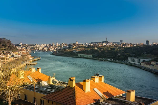 Tramonto Sul Fiume Douro Oporto Portogallo — Foto Stock