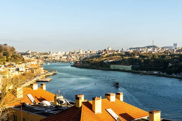 Solnedgang Ved Elven Douro Porto Portugal – stockfoto