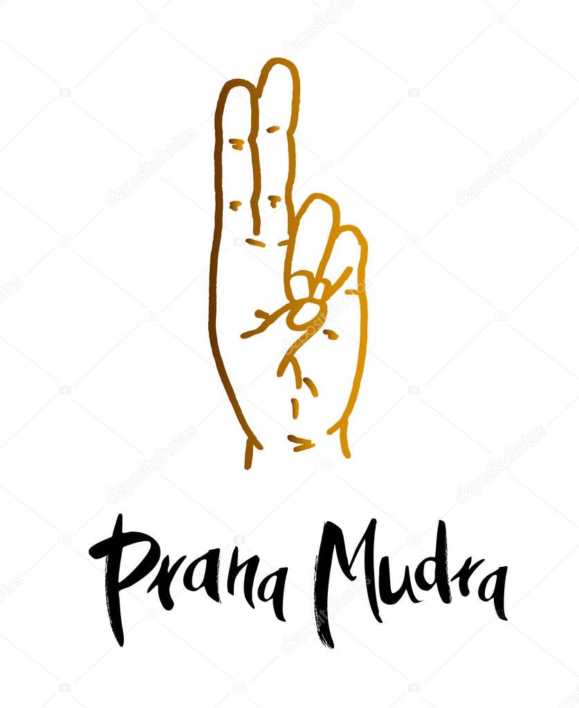 Prana Mudra - a gesture with your fingers. Symbol in concept of buddhism or hinduism. Prana mudra (Vital energy) can heal many diseases and health conditions. Vector illustration.