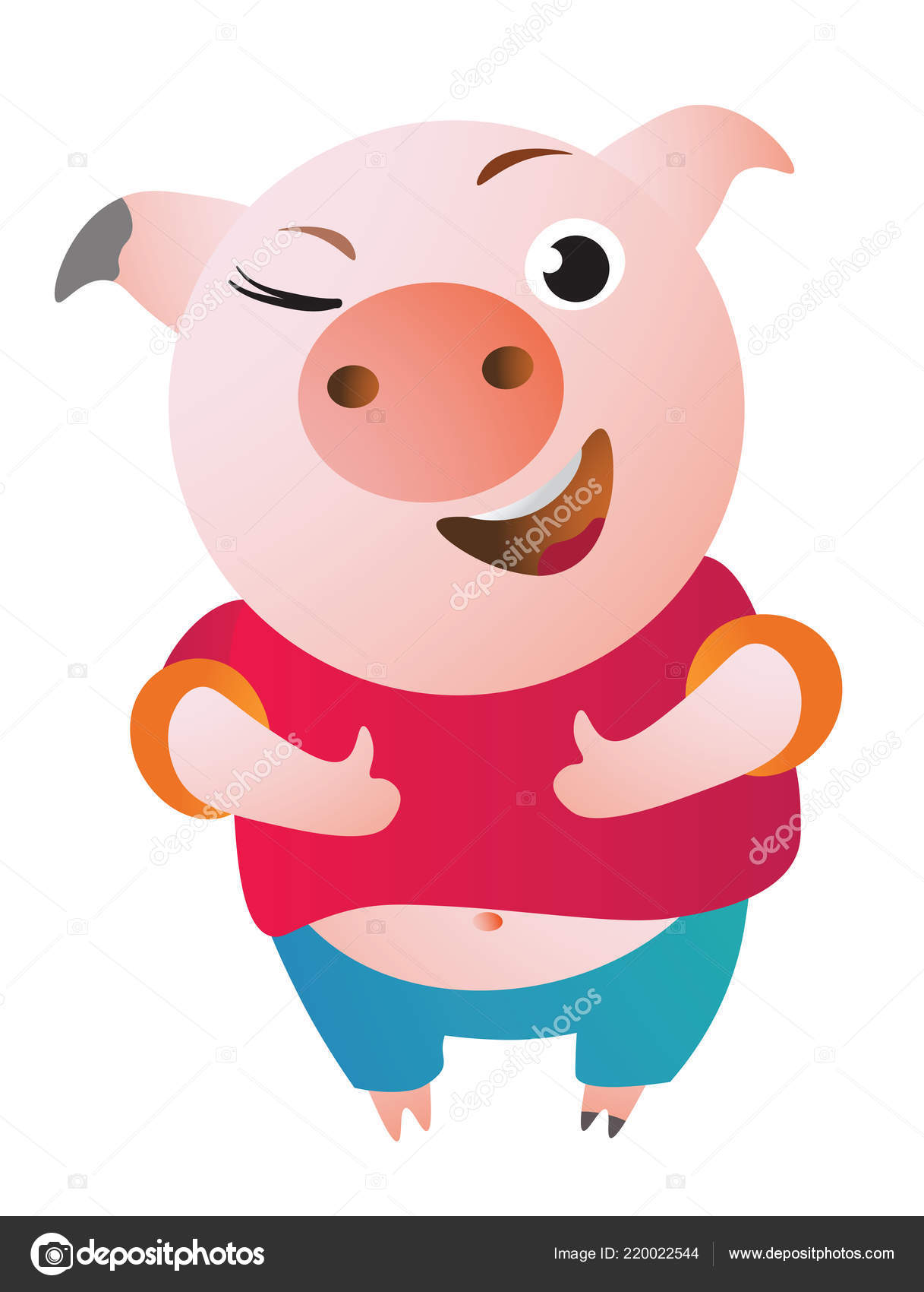 Cartoon Pig aprova com o polegar para cima e pisca . Vetor de stock de  ©ipelagus 220022544, image size:1217x1700