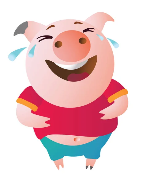 El personaje emoji Pig se ríe hasta las lágrimas. Símbolo del 2019 — Vector de stock