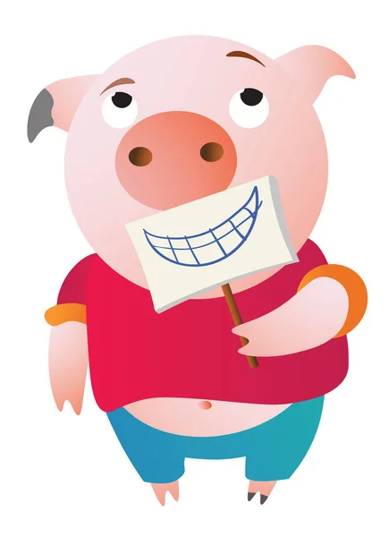 一只疲倦的猪在伪装。握着假微笑. — 图库矢量图片