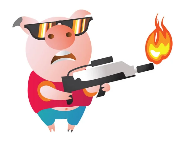 表情符号字符猪与火焰喷射器。2019年新的一年的象征 — 图库矢量图片