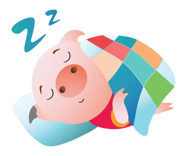 Emoji karakter. Bir battaniyenin altında uyuyan bir domuz — Stok Vektör