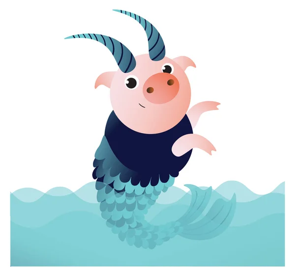 Capricornio de cerdo con cuernos y cola de pescado — Vector de stock
