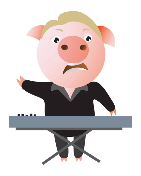 Un cerdo divertido canta expresivamente y toca el teclado . — Archivo Imágenes Vectoriales