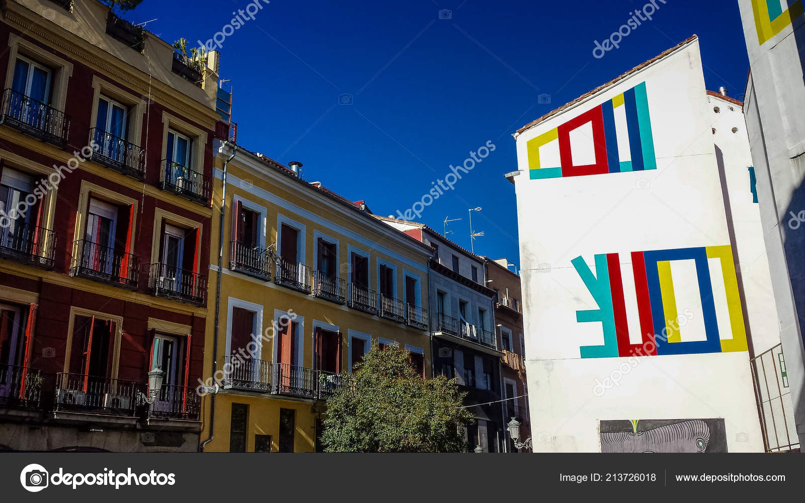Colorful Madrid Buildings Madrid Spain Stock Photo
