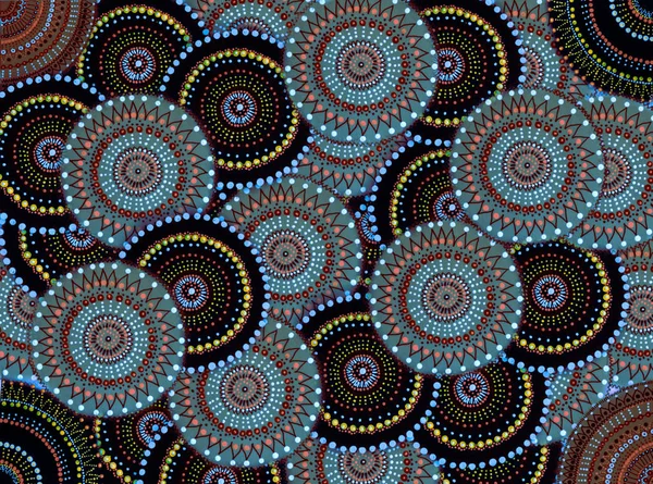 Siyah, kahverengi ve mavi renkli dairesel ve nokta deseni