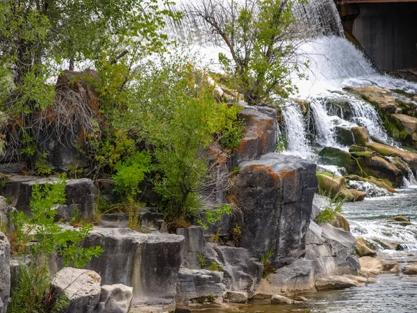 Ganz Der Nähe Der Künstlichen Wasserfälle Stadt Idaho — Stockfoto