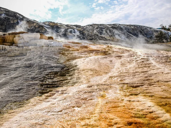 Perto Com Nascentes Enxofre Das Nascentes Mamute Parque Nacional Yellowstone — Fotografia de Stock