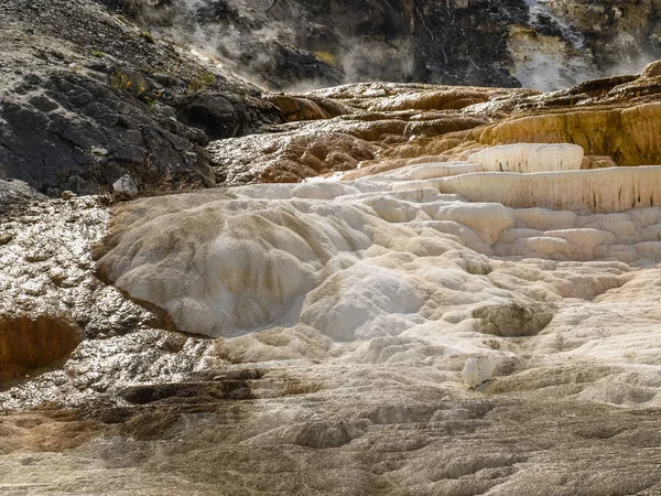 硫黄堆積物と活発な地球 イエローストーン国立公園のマンモス温泉 — ストック写真