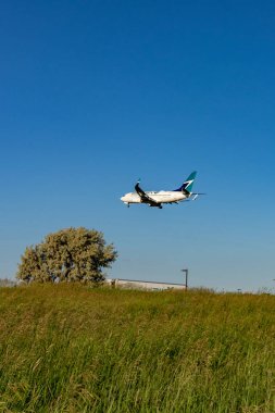 İniş öncesi ağaçların hemen üstünde - Westjet uçağı Pearson Uluslararası Havaalanı, Toronto'da