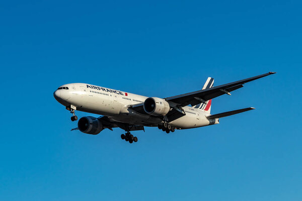 Air France giant plane about to land at Pearson International Airport, Toronto
