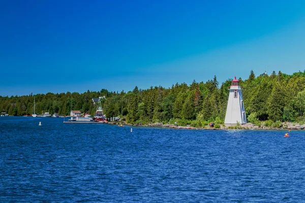 Big tub lighthouse seen on a summer day of 2019, Tobermory, ON — Stock Photo, Image