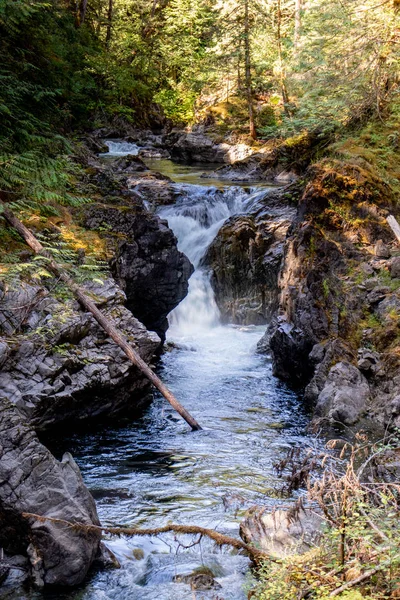 Water coming down the rocks - Englishman river falls, Vancouver Island, BC — Stock Photo, Image