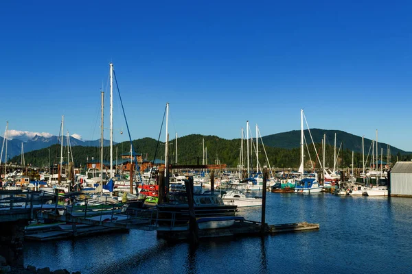 Båtar dockad i småbåtshamnen i Gibsons, BC — Stockfoto