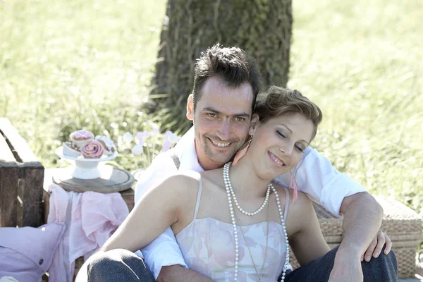 Young Beautiful Bride Groom Spending Time Nature Together — Stock Photo, Image