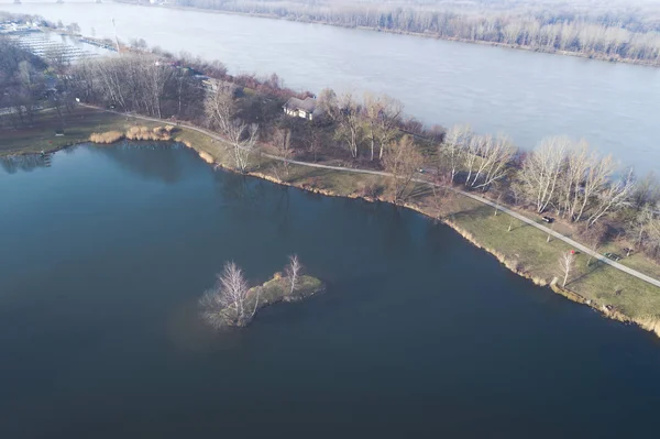 Great Drone View Beautiful Small Island Middle Small Frozen Deep — Stock Photo, Image